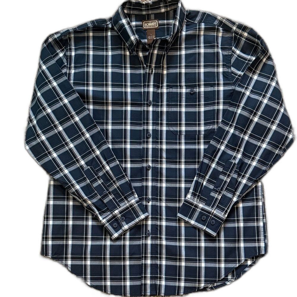 C.E. Schmidt Men's Plaid Button Down Shirt Navy Black NWT Size L Casual Workwear